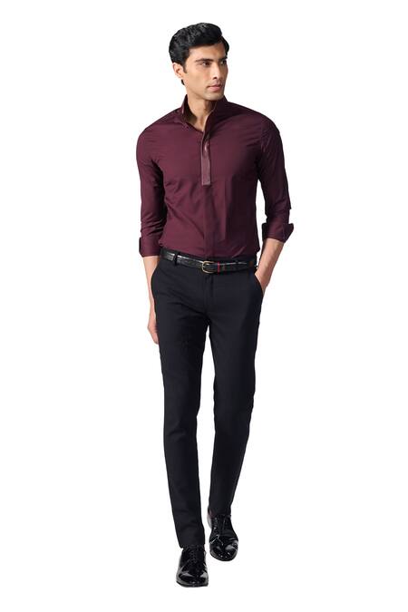 S&N By Shantnu Nikhil Purple Viscose, Polyester Contrast Placket Plain Shirt Online at Aza Fashions S&N By Shantnu Nikhil_Purple Viscose, Polyester Contrast Placket Plain Shirt_Online_at_Aza_Fashions