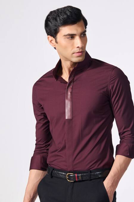 Buy S&N By Shantnu Nikhil Purple Viscose, Polyester Contrast Placket Plain Shirt Online at Aza Fashions Buy_S&N By Shantnu Nikhil_Purple Viscose, Polyester Contrast Placket Plain Shirt_Online_at_Aza_Fashions