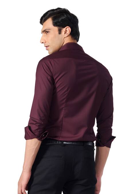 Shop S&N By Shantnu Nikhil Purple Viscose, Polyester Contrast Placket Plain Shirt Online at Aza Fashions Shop_S&N By Shantnu Nikhil_Purple Viscose, Polyester Contrast Placket Plain Shirt_Online_at_Aza_Fashions