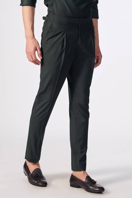 Buy_S&N By Shantnu Nikhil_Black Lycra, Viscose, Terrycloth Straight Fit Plain Trouser_Online_at_Aza_Fashions