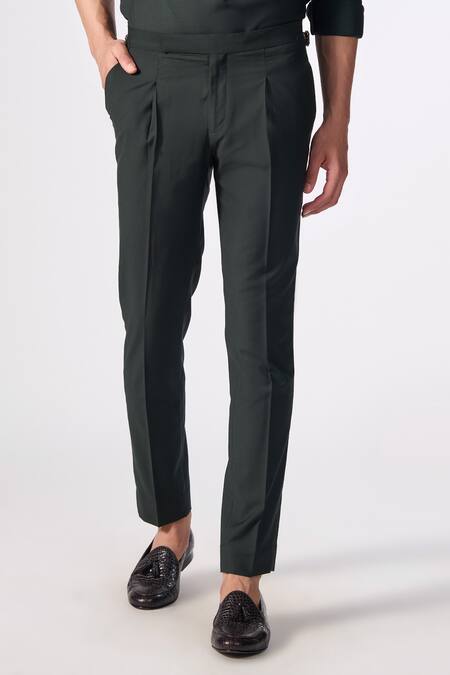 Shop_S&N By Shantnu Nikhil_Black Lycra, Viscose, Terrycloth Straight Fit Plain Trouser_Online_at_Aza_Fashions