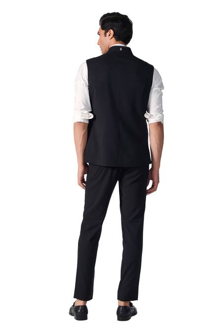 Buy S&N By Shantnu Nikhil Black Lycra, Viscose, Polyester Structured Nehru Jacket Buy_S&N By Shantnu Nikhil_Black Lycra, Viscose, Polyester Structured Nehru Jacket