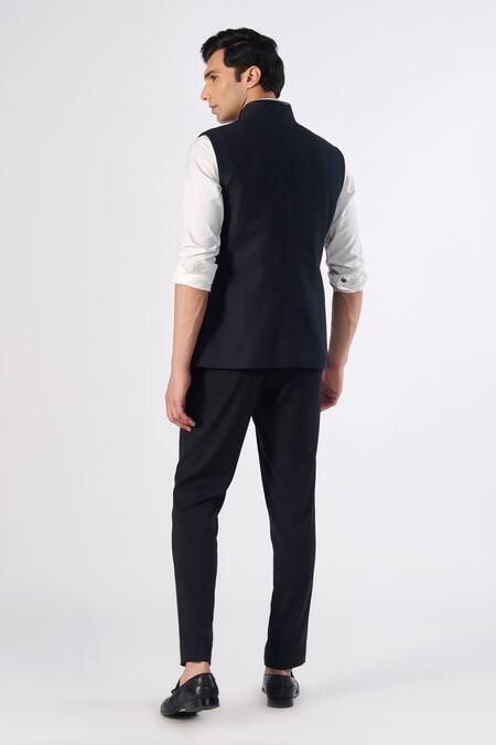 Shop S&N By Shantnu Nikhil Black Cotton Pleated Nehru Jacket at Aza Fashions Shop_S&N By Shantnu Nikhil_Black Cotton Pleated Nehru Jacket_at_Aza_Fashions