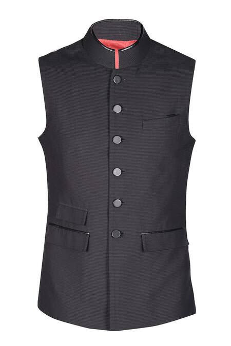 Buy_S&N By Shantnu Nikhil_Black Cotton Pleated Nehru Jacket_Online_at_Aza_Fashions