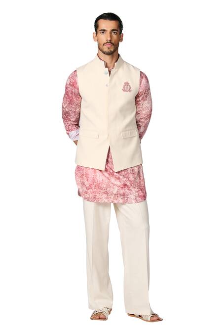 S&N By Shantnu Nikhil Off White Embroidery Crest Nehru Jacket Online at Aza Fashions S&N By Shantnu Nikhil_Off White Embroidery Crest Nehru Jacket_Online_at_Aza_Fashions
