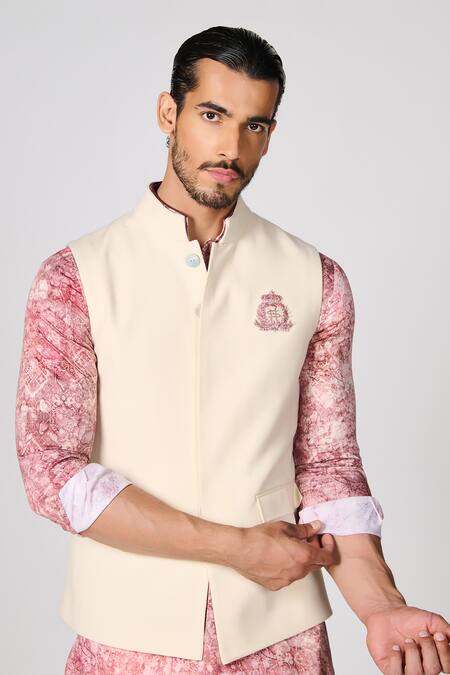 Buy S&N By Shantnu Nikhil Off White Embroidery Crest Nehru Jacket Online at Aza Fashions Buy_S&N By Shantnu Nikhil_Off White Embroidery Crest Nehru Jacket_Online_at_Aza_Fashions