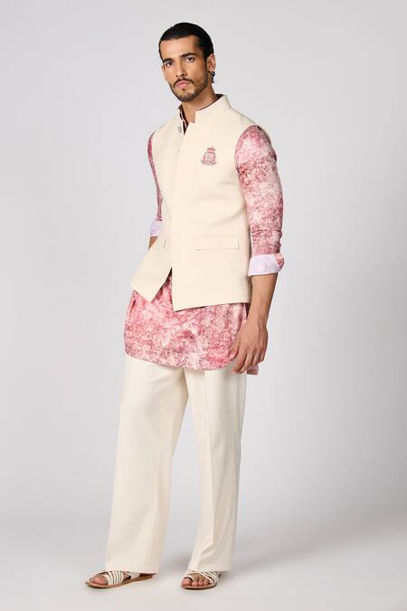 Shop S&N By Shantnu Nikhil Off White Embroidery Crest Nehru Jacket Online at Aza Fashions Shop_S&N By Shantnu Nikhil_Off White Embroidery Crest Nehru Jacket_Online_at_Aza_Fashions