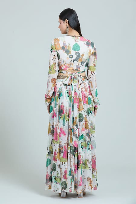 Shop Rajat K Tangri Ivory Chiffon Embroidery V-neck Mughal Art Pattern Blouse And Lehenga Set at Aza Fashions Shop_Rajat K Tangri_Ivory Chiffon Embroidery V-neck Mughal Art Pattern Blouse And Lehenga Set _at_Aza_Fashions