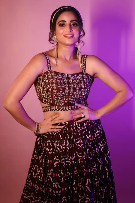 House Of Tuhina Gold Plated Beads, Mirrors Saar Beaded Fringe Earrings