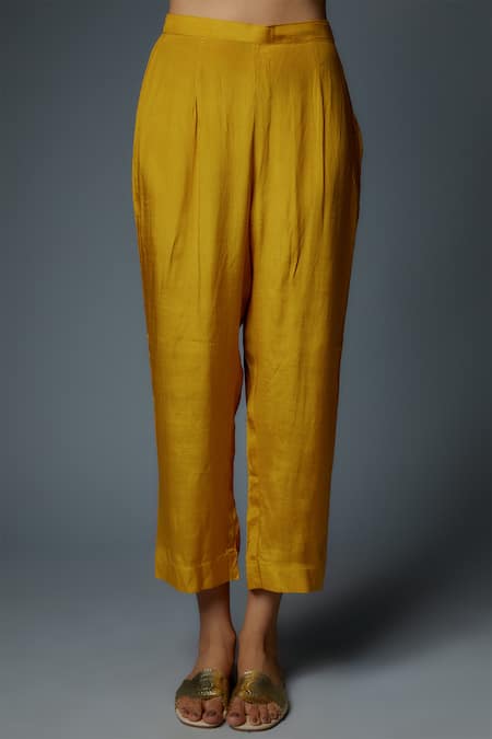 Shop Bha Sha Yellow Crepe, Satin Pearls Round Neck Afrah Embroidered Kaftan With Pant Online at Aza Fashions Shop_Bha Sha_Yellow Crepe, Satin Pearls Round Neck Afrah Embroidered Kaftan With Pant _Online_at_Aza_Fashions