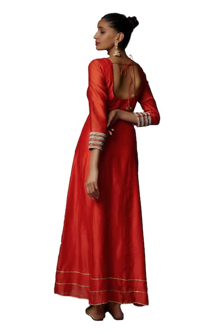 Buy Bha Sha Orange Chanderi, Net, Satin Daisy Greek Leaf Pattern Anarkali With Dupatta Online at Aza Fashions Buy_Bha Sha_Orange Chanderi, Net, Satin Daisy Greek Leaf Pattern Anarkali With Dupatta _Online_at_Aza_Fashions