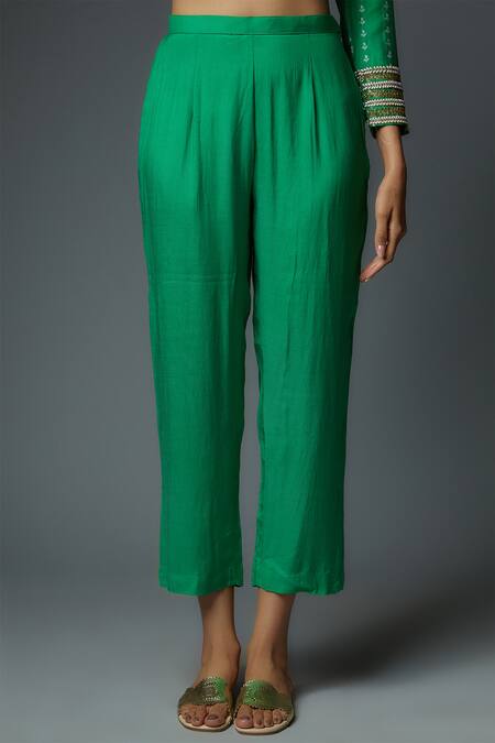 Shop_Bha Sha_Green Chanderi, Net Cut Work, Pearls, Laila Floral Butta Print Anarkali Set _Online_at_Aza_Fashions