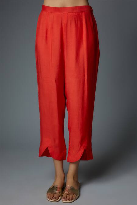 Shop_Bha Sha_Orange Georgette, Silk Cut Work, Mala Asymmetric Embroidered Tunic With Pant _Online_at_Aza_Fashions