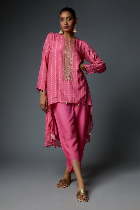 Bha sha Megha Asymmetric Bead Embroidered Yoke Kurta With Pant 