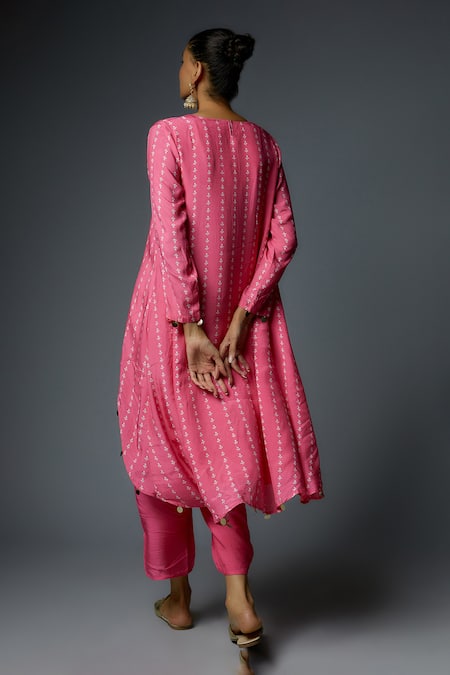 Bha Sha Megha Asymmetric Bead Embroidered Yoke Kurta With Pant 