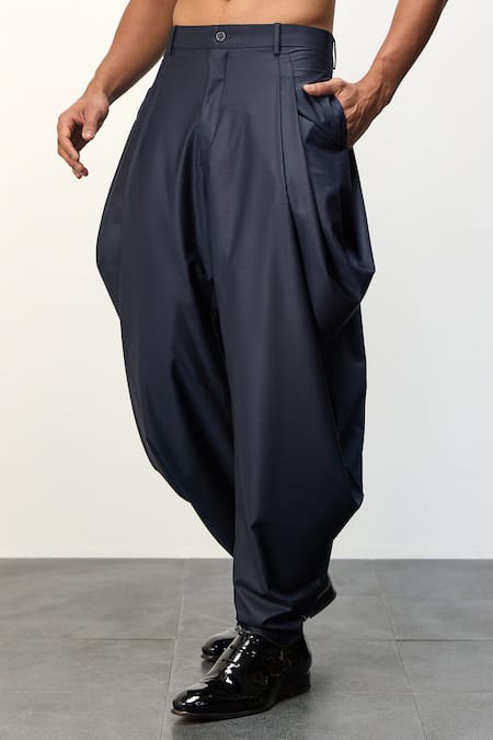 Arjan Dugal_Blue Chander Silk Embroidered Solid Draped Pant _Online_at_Aza_Fashions