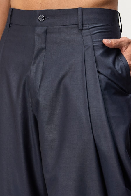 Buy_Arjan Dugal_Blue Chander Silk Embroidered Solid Draped Pant _Online_at_Aza_Fashions