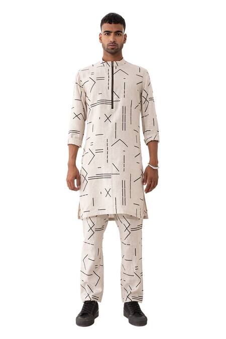 Buy Son Of A Noble Snob Ivory Linen Hazel Contra Printed Kurta And Pant Set Online at Aza Fashions Buy_Son Of A Noble Snob_Ivory Linen Hazel Contra Printed Kurta And Pant Set _Online_at_Aza_Fashions