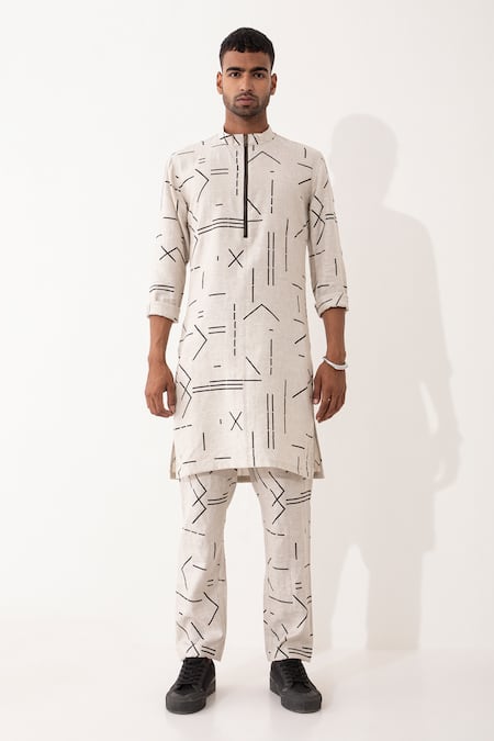 Buy Son Of A Noble Snob Ivory Linen Hazel Contra Printed Kurta And Pant Set Buy_Son Of A Noble Snob_Ivory Linen Hazel Contra Printed Kurta And Pant Set