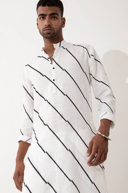 Buy Son Of A Noble Snob White Linen Zander Bias Printed Kurta And Pant Set Buy_Son Of A Noble Snob_White Linen Zander Bias Printed Kurta And Pant Set