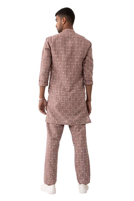 Buy_Son Of A Noble Snob_Purple Linen Zander Checker Printed Kurta And Pant Set 