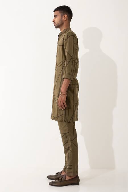 Buy_Son Of A Noble Snob_Brown Linen Ed Pipelline Printed Kurta And Pant Set 