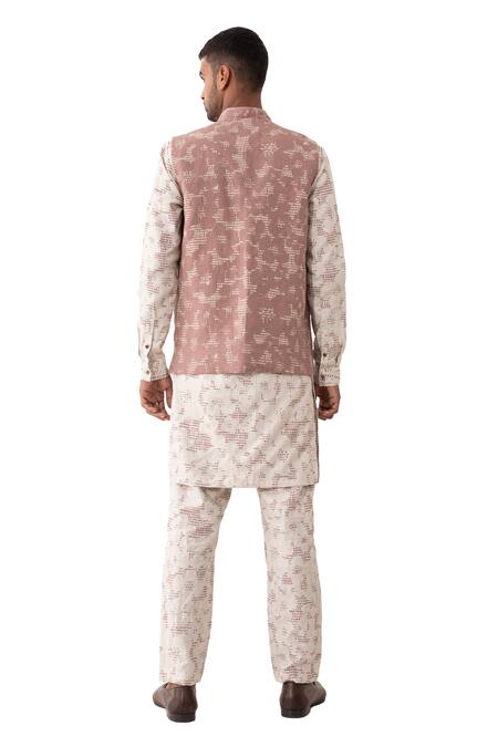 Buy_Son Of A Noble Snob_Mauve Linen Polka Dot Printed Bundi And Kurta Set