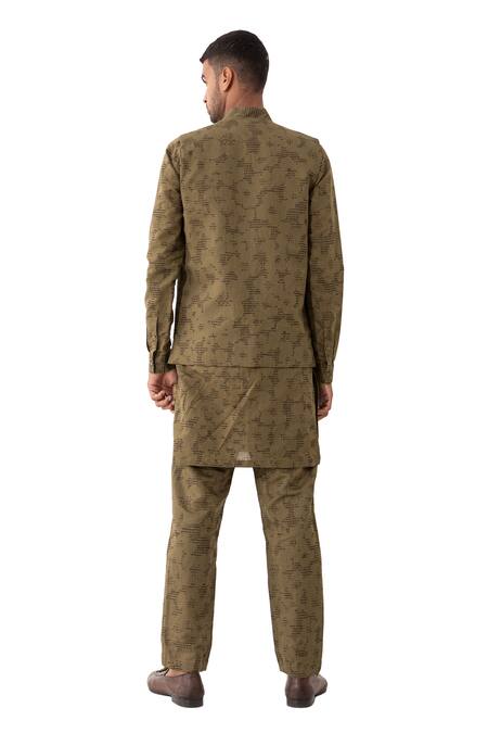 Buy Son Of A Noble Snob Brown Linen Polka Dots Print Bundi And Kurta Set Buy_Son Of A Noble Snob_Brown Linen Polka Dots Print Bundi And Kurta Set