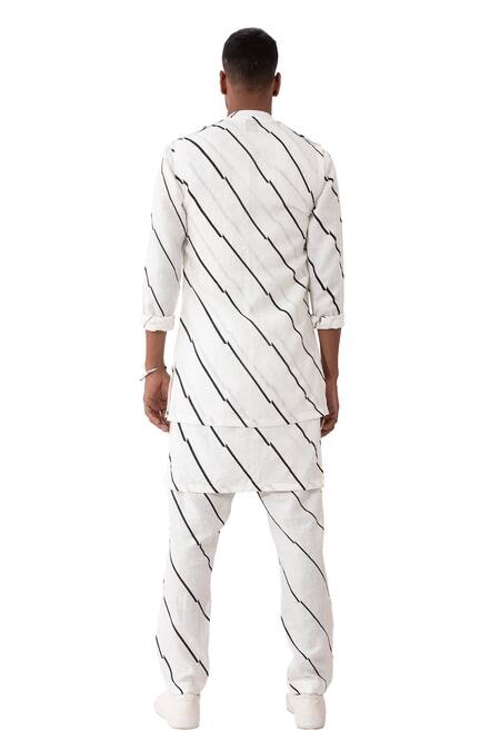 Shop_Son Of A Noble Snob_White Linen Striped Bundi And Kurta Set _Online_at_Aza_Fashions