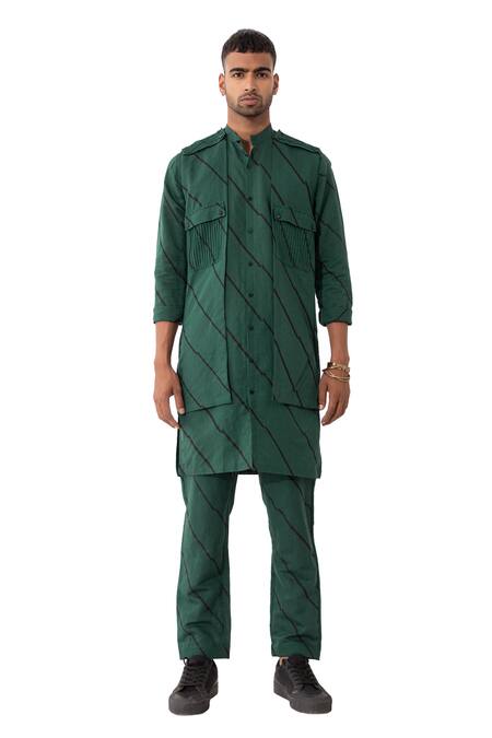 Buy Son Of A Noble Snob Green Linen Bias Printed Bundi And Kurta Set Buy_Son Of A Noble Snob_Green Linen Bias Printed Bundi And Kurta Set