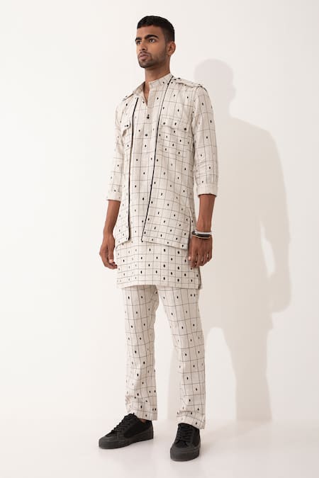 Son Of A Noble Snob Ivory Linen Checkered Bundi And Kurta Set Online at Aza Fashions Son Of A Noble Snob_Ivory Linen Checkered Bundi And Kurta Set _Online_at_Aza_Fashions