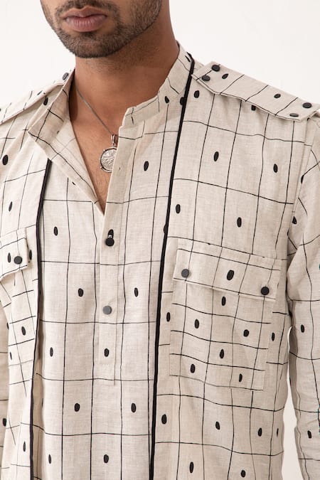 Son Of A Noble Snob Ivory Linen Checkered Bundi And Kurta Set at Aza Fashions Son Of A Noble Snob_Ivory Linen Checkered Bundi And Kurta Set _at_Aza_Fashions