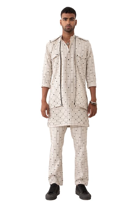 Buy Son Of A Noble Snob Ivory Linen Checkered Bundi And Kurta Set Buy_Son Of A Noble Snob_Ivory Linen Checkered Bundi And Kurta Set