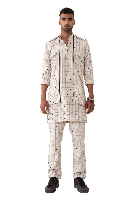 Son Of A Noble Snob Ivory Linen Blot Print Bundi And Kurta Set Online at Aza Fashions Son Of A Noble Snob_Ivory Linen Blot Print Bundi And Kurta Set _Online_at_Aza_Fashions