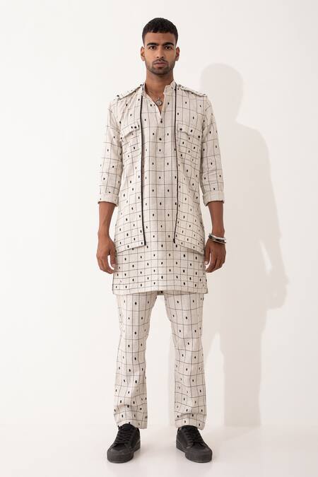 Buy Son Of A Noble Snob Ivory Linen Blot Print Bundi And Kurta Set Online at Aza Fashions Buy_Son Of A Noble Snob_Ivory Linen Blot Print Bundi And Kurta Set _Online_at_Aza_Fashions