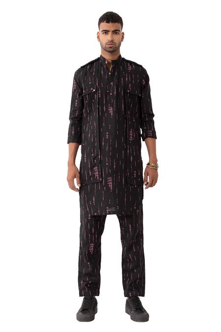 Son Of A Noble Snob Black Linen Printed Bundi With Kurta Set at Aza Fashions Son Of A Noble Snob_Black Linen Printed Bundi With Kurta Set _at_Aza_Fashions