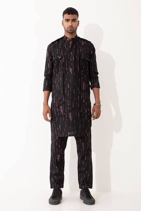 Buy Son Of A Noble Snob Black Linen Printed Bundi With Kurta Set Buy_Son Of A Noble Snob_Black Linen Printed Bundi With Kurta Set