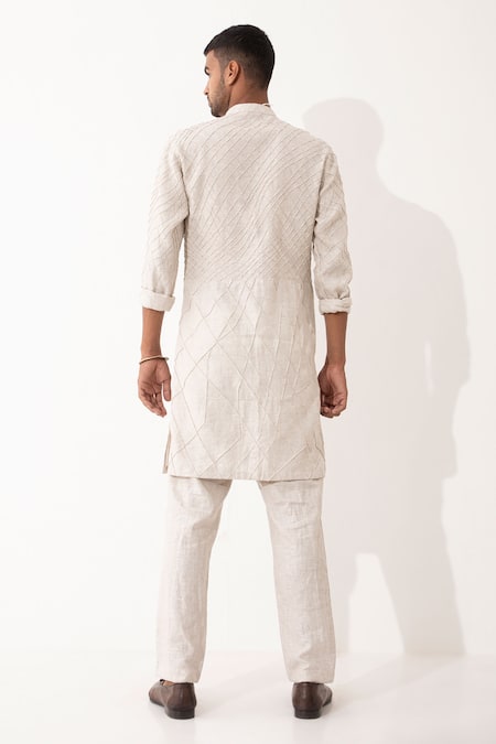 Shop Son Of A Noble Snob Ivory Linen Alistair Straight Kurta With Pant at Aza Fashions Shop_Son Of A Noble Snob_Ivory Linen Alistair Straight Kurta With Pant _at_Aza_Fashions