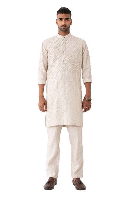 Buy Son Of A Noble Snob Ivory Linen Alistair Straight Kurta With Pant Online at Aza Fashions Buy_Son Of A Noble Snob_Ivory Linen Alistair Straight Kurta With Pant _Online_at_Aza_Fashions