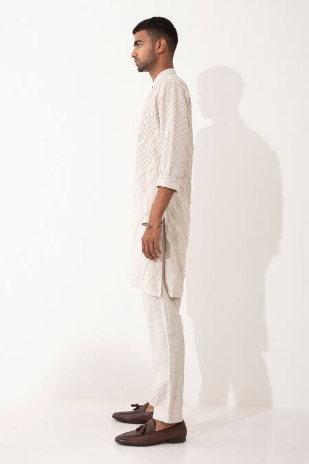 Buy Son Of A Noble Snob Ivory Linen Alistair Straight Kurta With Pant Buy_Son Of A Noble Snob_Ivory Linen Alistair Straight Kurta With Pant