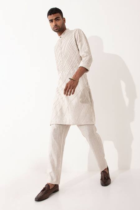 Shop Son Of A Noble Snob Ivory Linen Alistair Straight Kurta With Pant Shop_Son Of A Noble Snob_Ivory Linen Alistair Straight Kurta With Pant