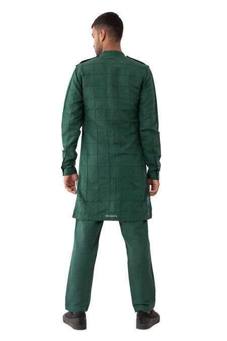 Buy Son Of A Noble Snob Green Linen Embroidery Carter Straight Textured Kurta With Pant Online at Aza Fashions Buy_Son Of A Noble Snob_Green Linen Embroidery Carter Straight Textured Kurta With Pant _Online_at_Aza_Fashions