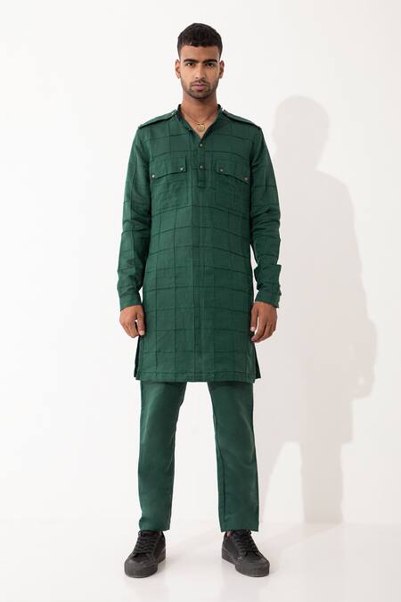 Buy Son Of A Noble Snob Green Linen Embroidery Carter Straight Textured Kurta With Pant Buy_Son Of A Noble Snob_Green Linen Embroidery Carter Straight Textured Kurta With Pant