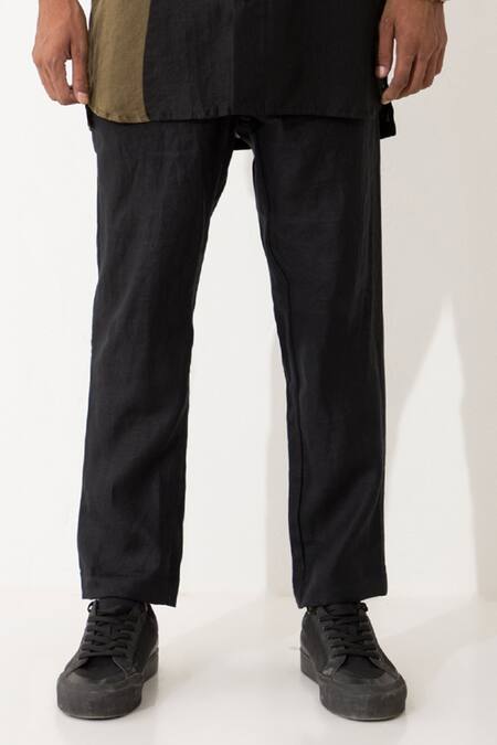 Son Of A Noble Snob Black Linen Brock Color Block Shirt With Pant Online at Aza Fashions Son Of A Noble Snob_Black Linen Brock Color Block Shirt With Pant _Online_at_Aza_Fashions