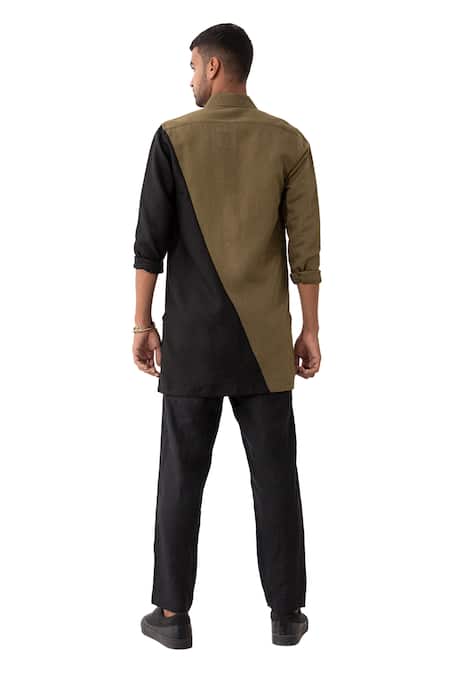 Buy Son Of A Noble Snob Black Linen Brock Color Block Shirt With Pant Online at Aza Fashions Buy_Son Of A Noble Snob_Black Linen Brock Color Block Shirt With Pant _Online_at_Aza_Fashions
