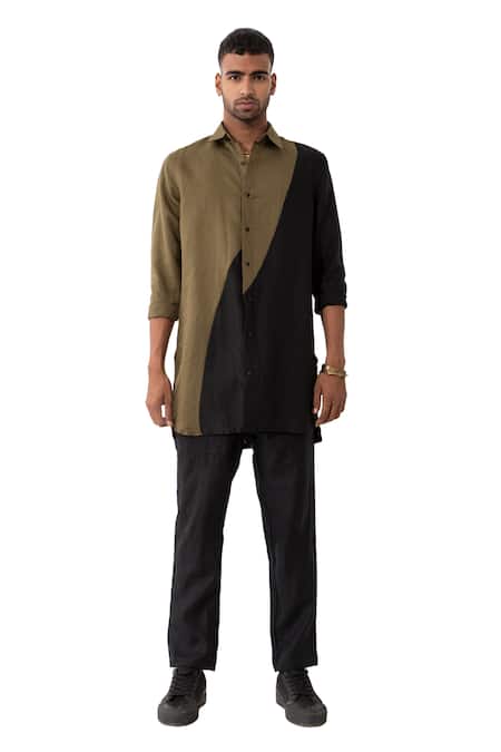 Shop Son Of A Noble Snob Black Linen Brock Color Block Shirt With Pant Online at Aza Fashions Shop_Son Of A Noble Snob_Black Linen Brock Color Block Shirt With Pant _Online_at_Aza_Fashions