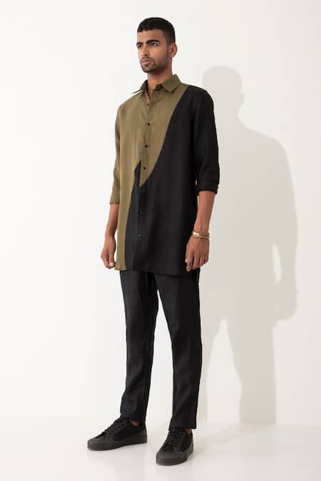 Son Of A Noble Snob Black Linen Brock Color Block Shirt With Pant at Aza Fashions Son Of A Noble Snob_Black Linen Brock Color Block Shirt With Pant _at_Aza_Fashions