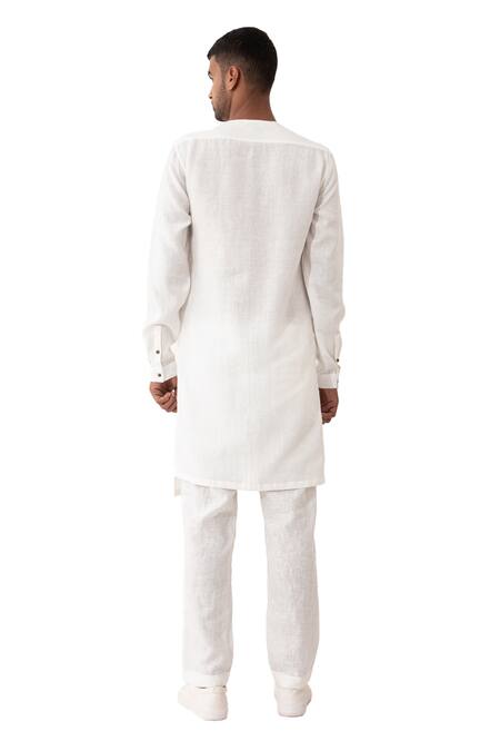 Son Of A Noble Snob_White Linen Niero Asymmetric Solid Kurta With Pant _Online_at_Aza_Fashions