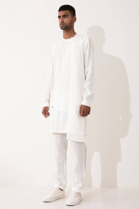 Buy_Son Of A Noble Snob_White Linen Niero Asymmetric Solid Kurta With Pant 