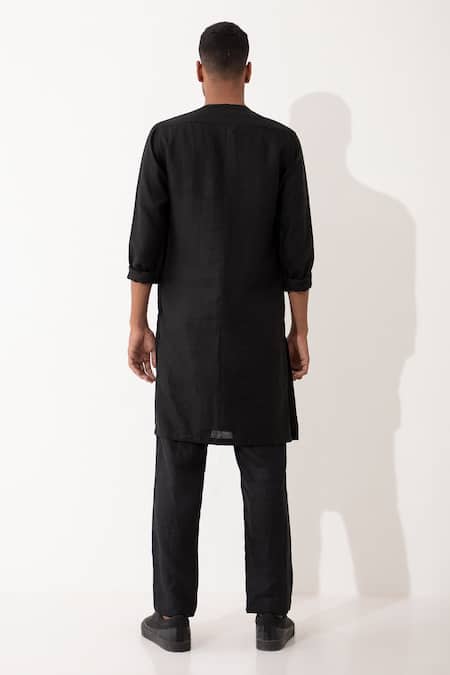 Shop Son Of A Noble Snob Black Linen Niero Asymmetric Solid Kurta Pant Set at Aza Fashions Shop_Son Of A Noble Snob_Black Linen Niero Asymmetric Solid Kurta Pant Set _at_Aza_Fashions
